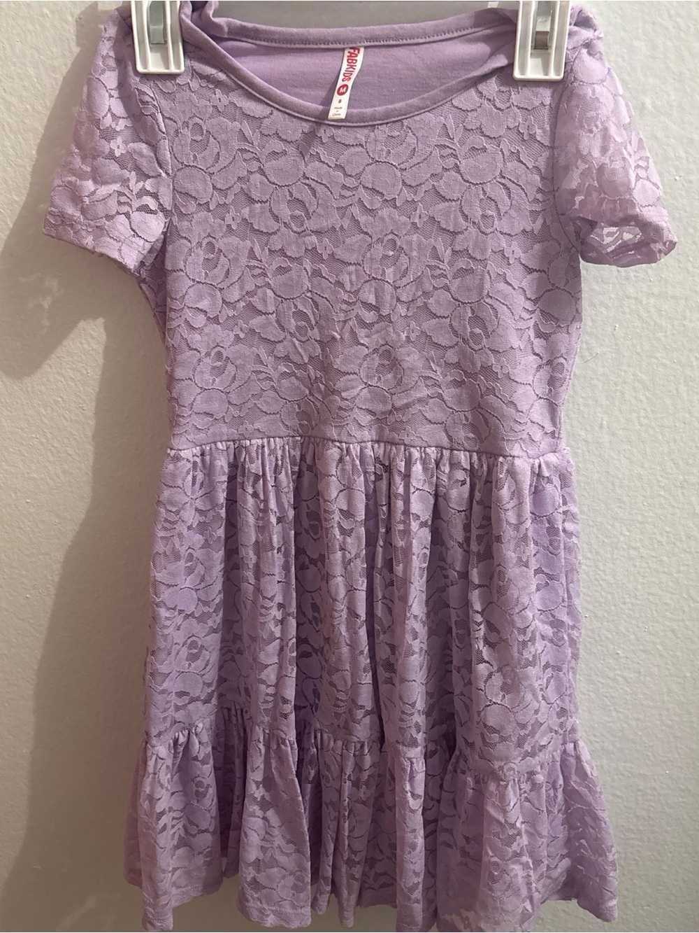 fabkids Lavender Lace Tiered Short Sleeve Dress